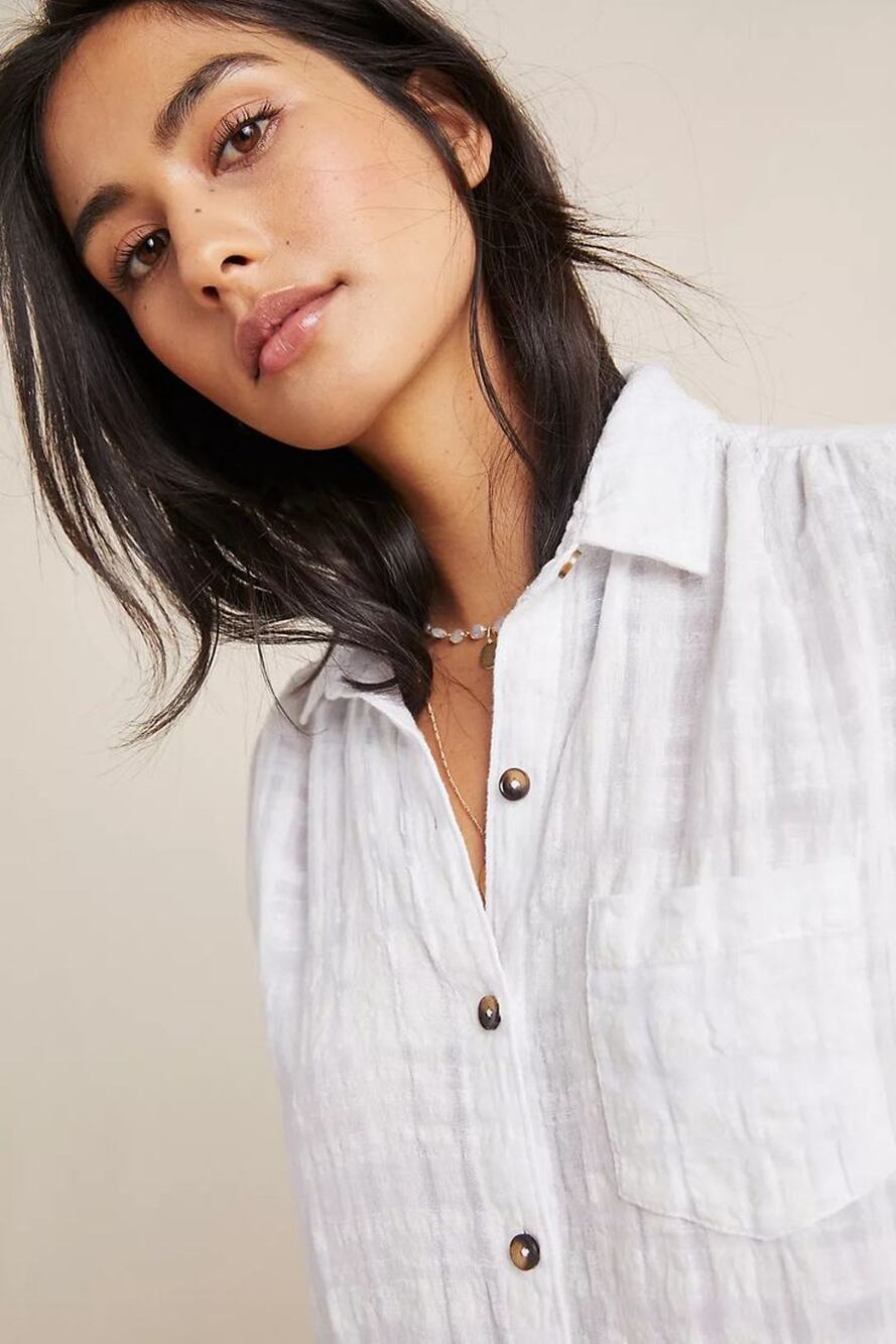 Anthropologie Pilcro and the Letterpress Textured Linen & Cotton Buttondown